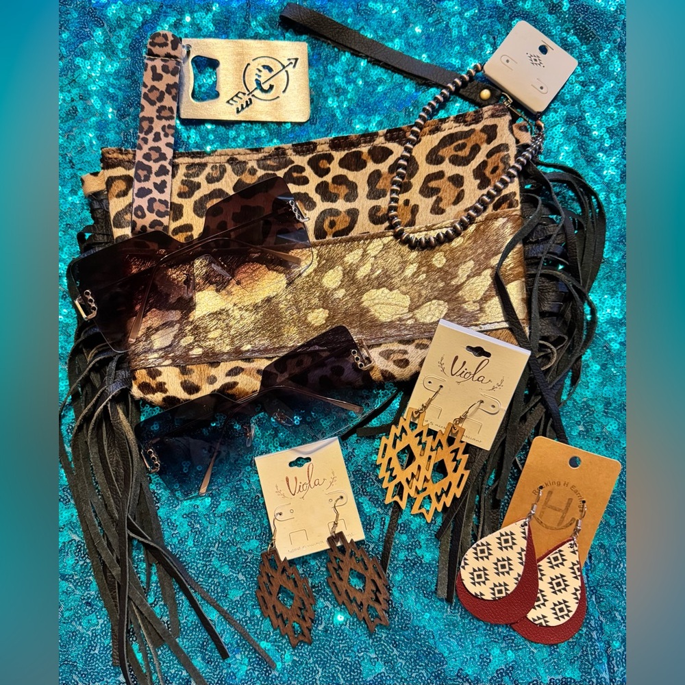 Leopard Print Fringe Crossbody Bag